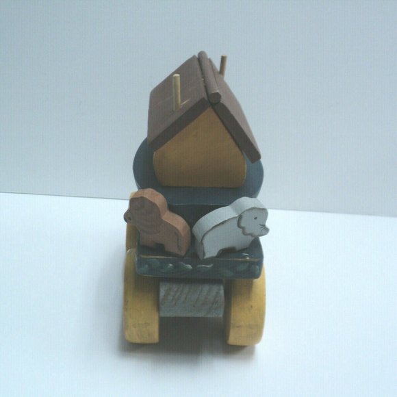 Noah's Ark Wooden Stool & Pull Toy 11 3/4" Wide - Picture 6 of 7